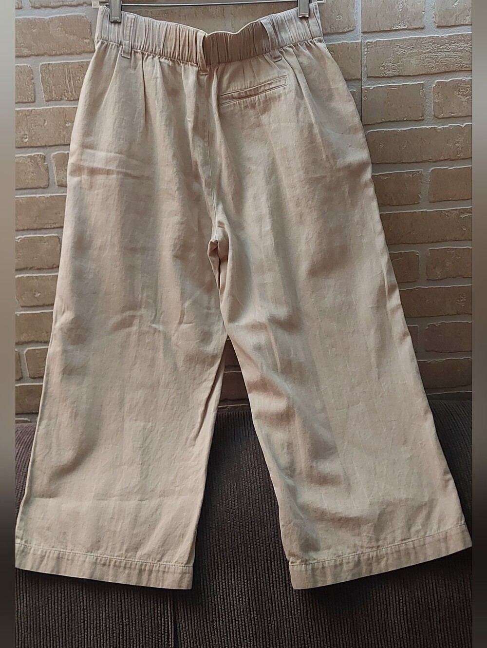 100% Cotton Cropped Wide Leg Culotte Pants Beige High Rise Size S - Picture 3 of 11